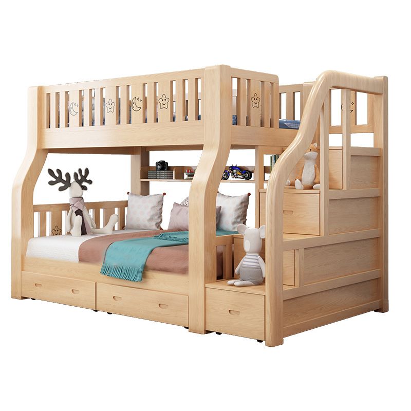 Gender Neutral Kids Bed No Theme Natural Solid Wood Bunk Bed with Mattress