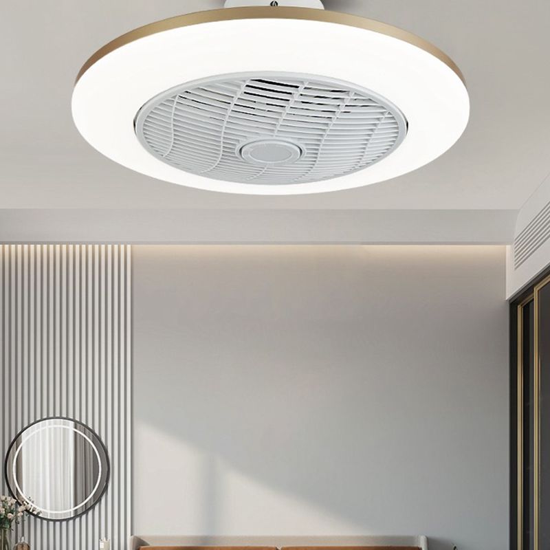 Cool-Warm Wind Round Fan Lighting Minimalist Acrylic White Semi Flush Light for Bedroom