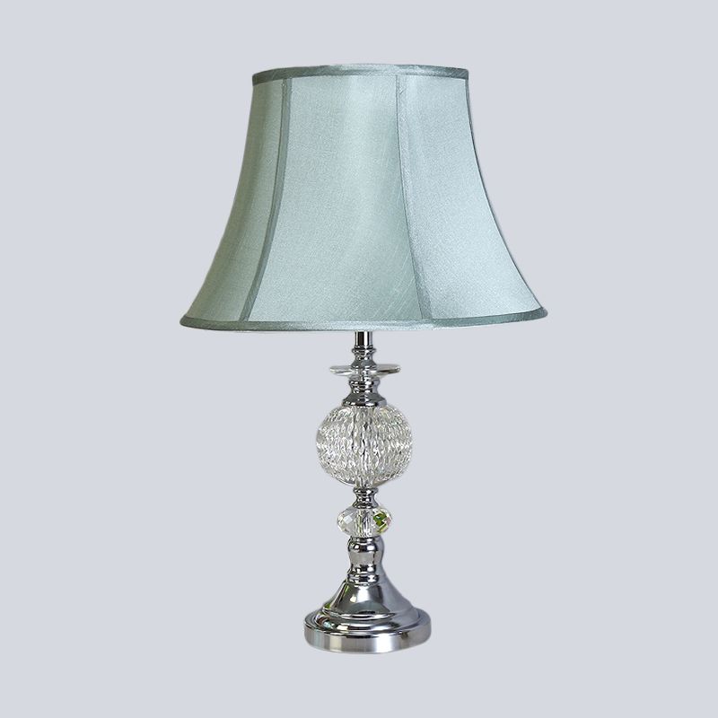 1 Head Dining Room Desk Lamp Nordic Blue Task Light with Paneled Bell Fabric Shade