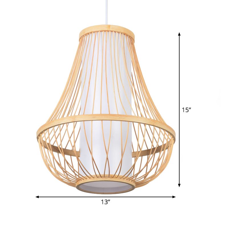 Luce a soffitto di lacrima Bamboo giapponese 1 Bulb Lulb Lughe a sospensione Apparecchiatura con tonalità di pergamena bianca tubolare