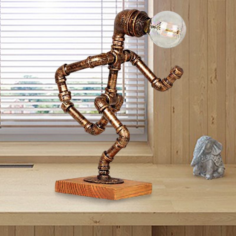 1 Light Table Lighting with Robot Athlete Design Metal Steampunk Style Bedroom Table Lamp in Bronze