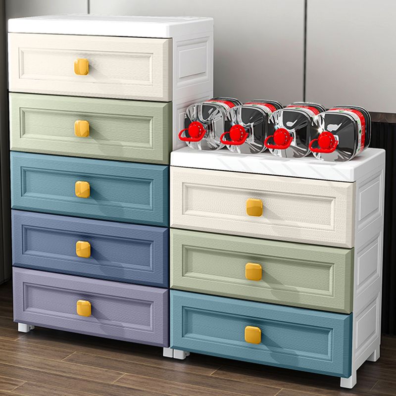 Modern Vertical Kids Nightstand Plastic Nursery Dresser with 5 Drawers for Bedroom