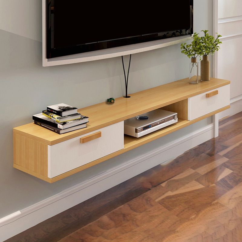 Modern Floating TV Stand Faux Wood and Solid Wood TV Cabinet with 2 Doors