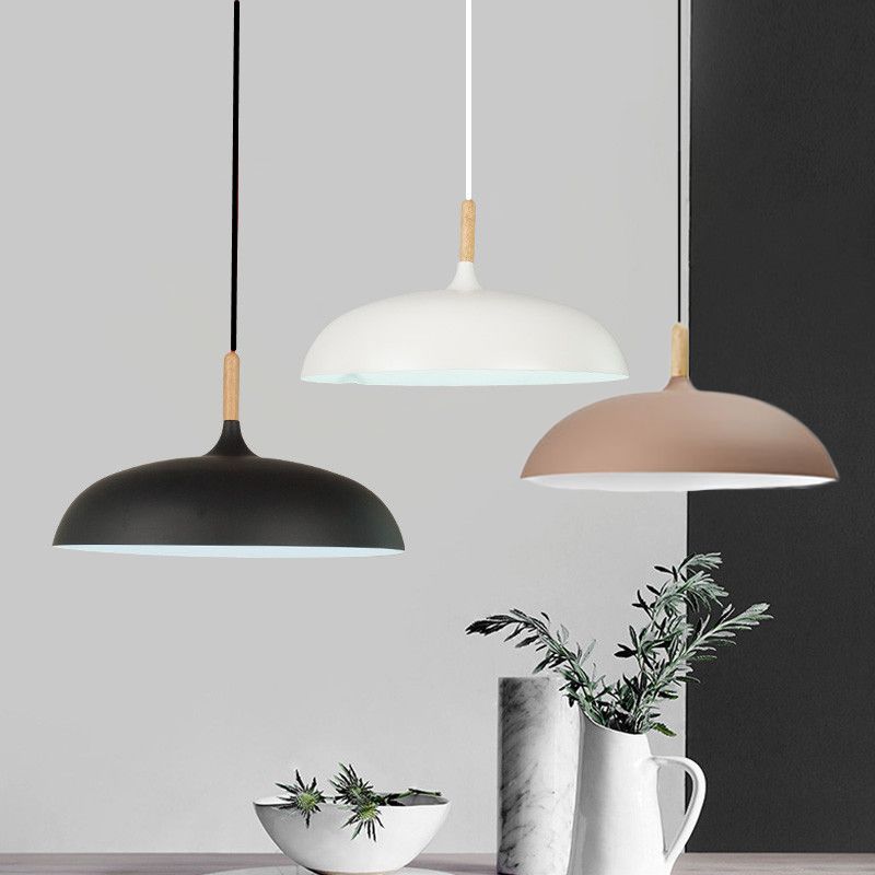 Contemporary Suspension Light Saucer Shape 1 Light Aluminum Black/Coffee/White Pendant Lamp for Restaurant Hotel