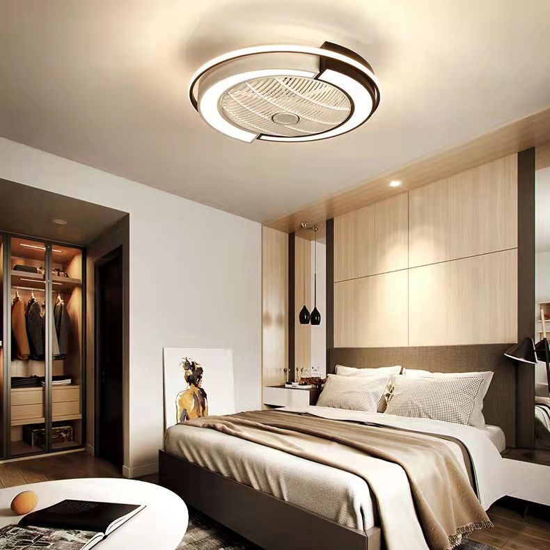 Luz de ventilador LED de techo en forma de tambor de empalme Light Nordic Metal Bedroom Semi Flush Mount Lighture