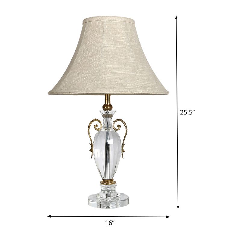 Contemporary 1 Bulb Desk Light Grey Paneled Bell Night Table Lamp with Fabric Shade