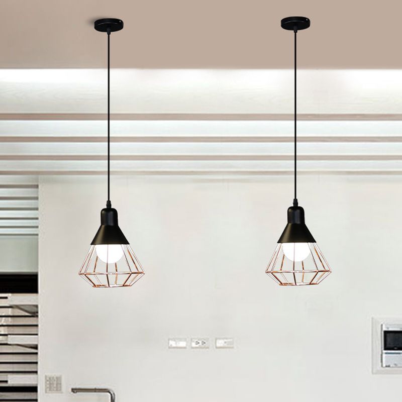 Black and Rose Gold 1-Bulb Dropserve a sospensione cono in ferro loft/soffitto a gabbia appendi la luce sul tavolo da pranzo