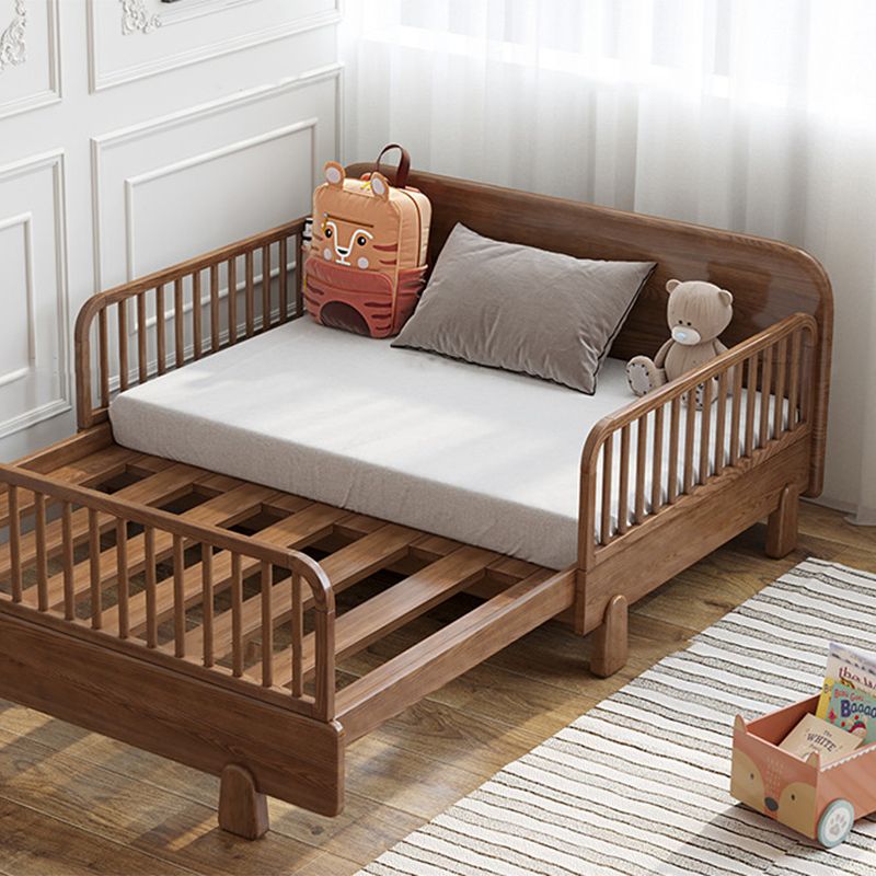 Solid Wood Standard Sofa Bed Brown Slat Daybed with Mattress and Guardrail