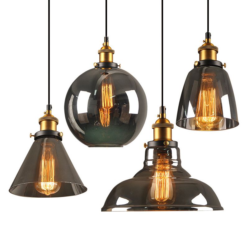 Clear Glass Industrial Loft Pendant Light 1-Light Hanging Ceiling Light for Dining Room