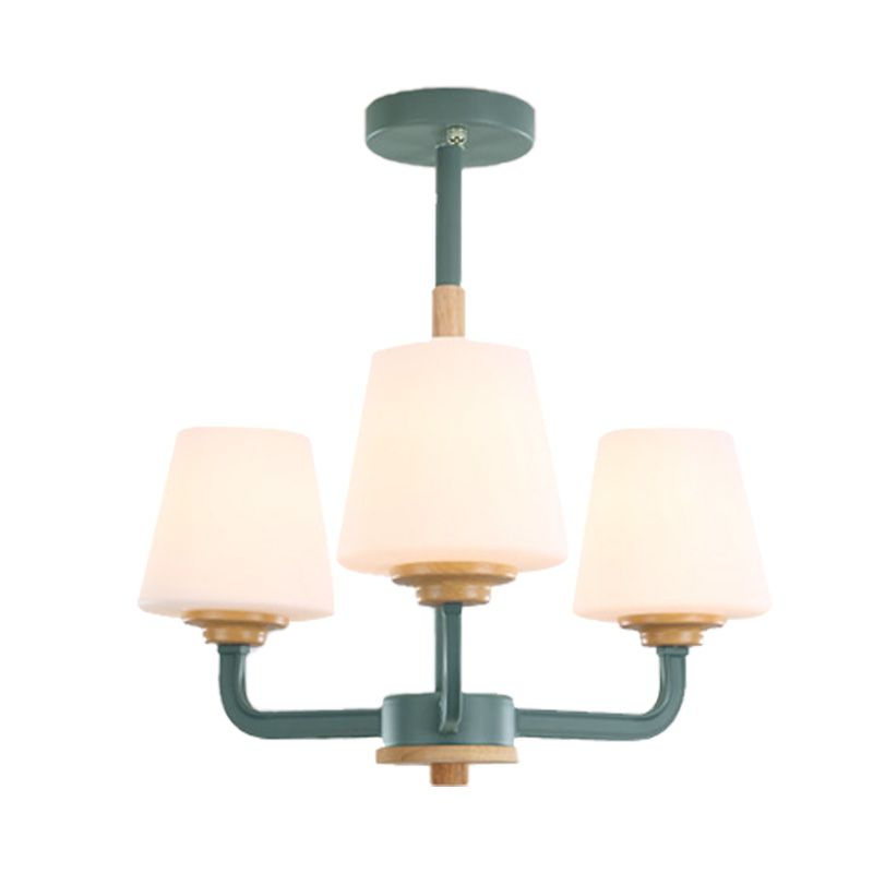 Cone Chandelier Light Fixture Modernism White Glass 3/5/6 Lights Hanging Ceiling Light in Grey/White/Green for Bedroom