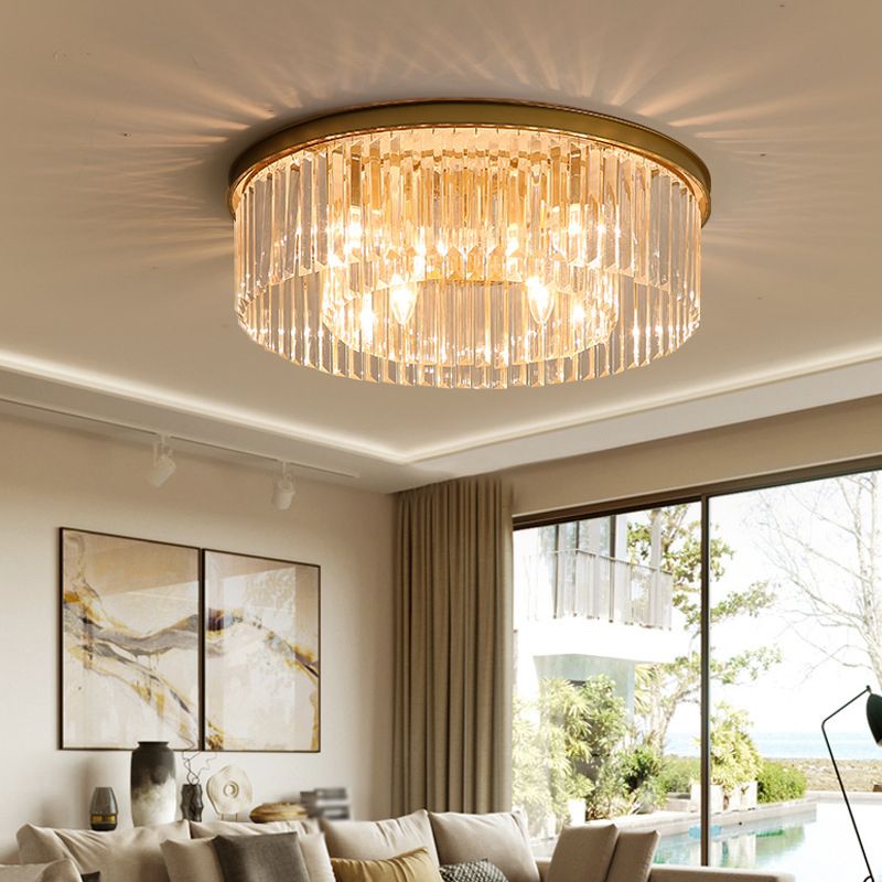 Modern Drum Ceiling Light Crystal Multiple-Light Flush Ceiling Lights