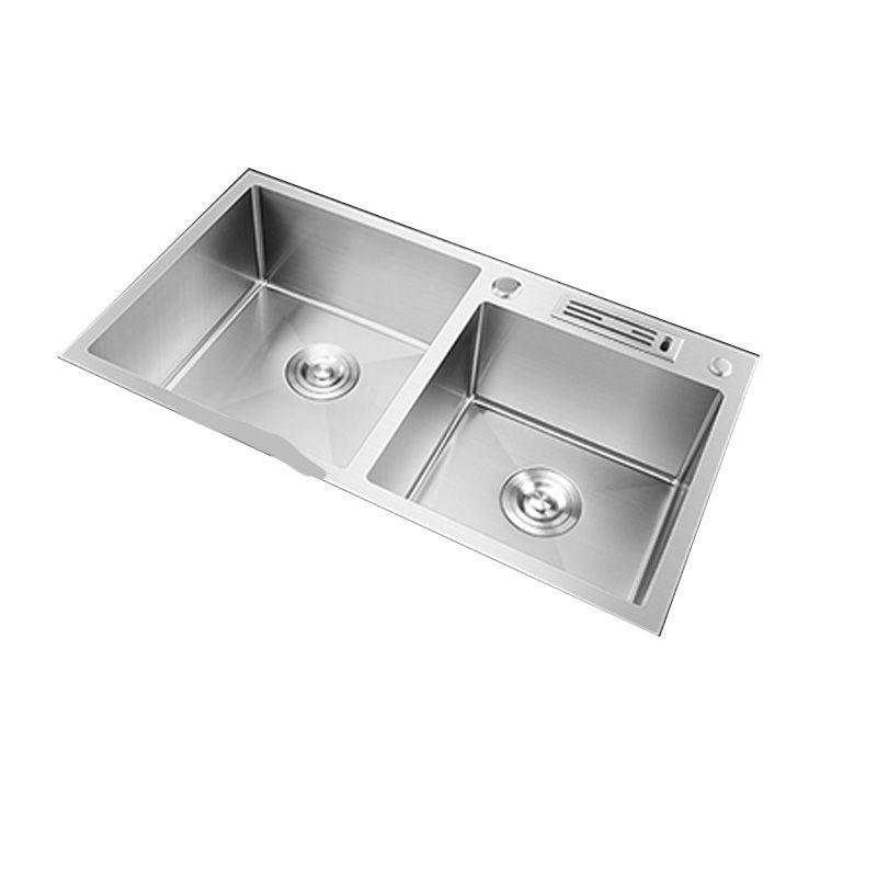 Contemporary Style Kitchen Sink Stainless Steel Double Basin Drop-In Kitchen Sink