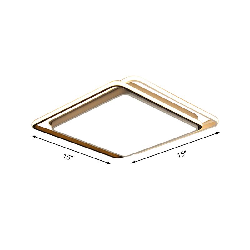 Minimalist Square Ceiling Mount Lamp Metal LED Living Room Flush Ceiling Light in White/Warm Light, 15"/19" Wide