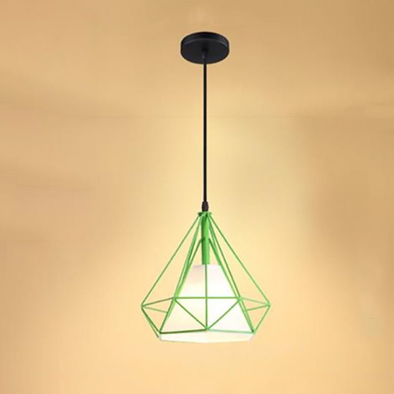 Industrial Cone Ceiling Pendant Single Fabric Hanging Pendant Light with Diamond Iron Cage