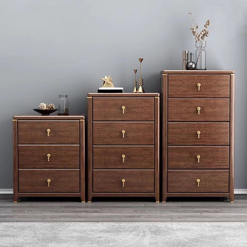 Glam Bedroom Chest Walnut Wood Vertical Storage Chest with Drawers