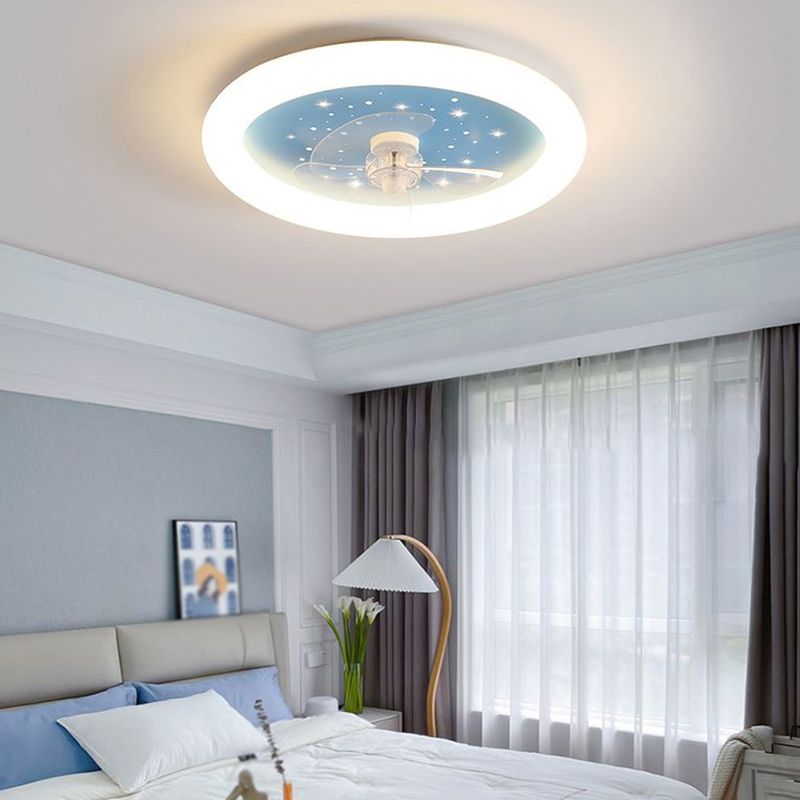 3-Blade LED Ceiling Fan Children Blue Fan with Light for Bedroom