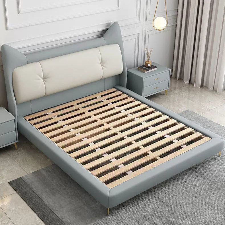 Modern & Contemporary Bed with Faux Leather Headboard and Metal Legs