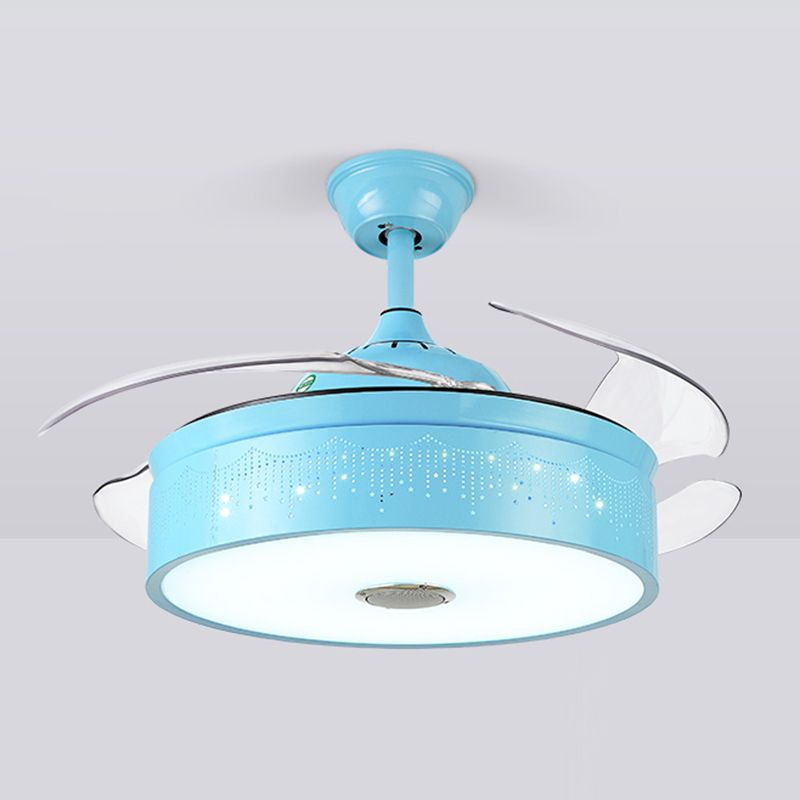 Drum Shaped Music Hanging Fan Lamp Macaron Metal Child Room LED Semi Flush Light