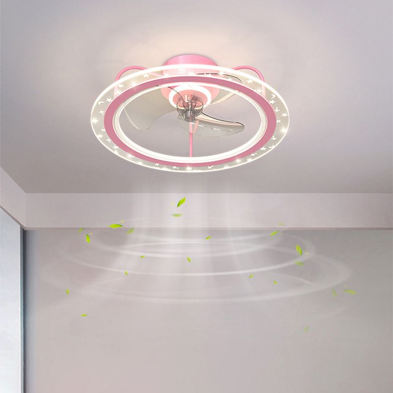 3-Blade LED Fan with Light Children Metal Pink/Blue Ceiling Fan for Foyer