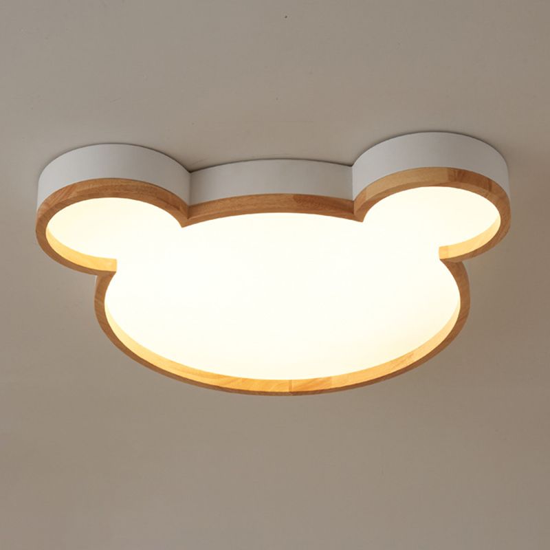 Single Modern Beige Flush Mount Lighting Wooden Ceiling Light for Bedroom