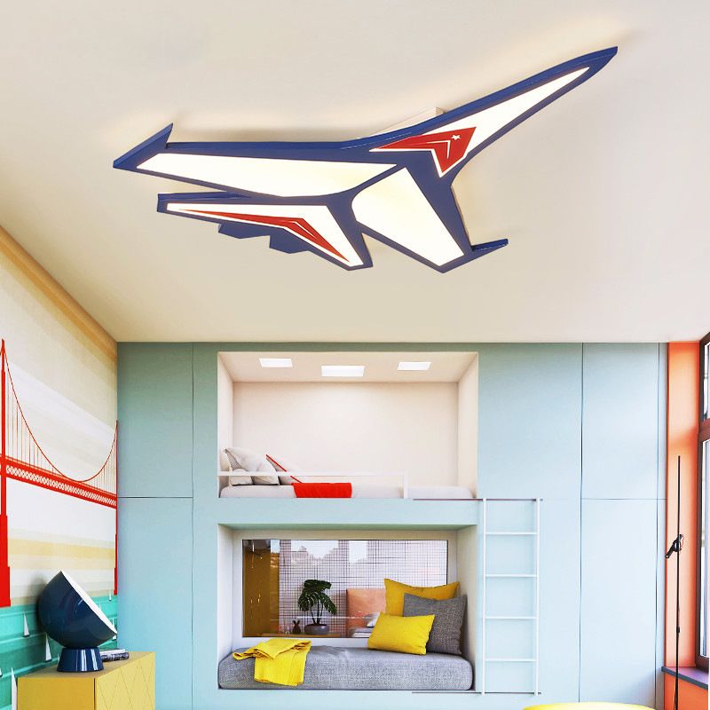 Navy Blue Airplane Flush Ceiling Light Cartoon Acrylic LED Flush Mount for Child Room