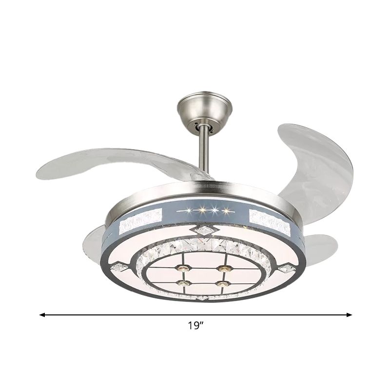 Ronde hangende ventilatorlampbeveiliging Modern Crystal 19 "Wide Led Silver Semi Flush Mount Light, 4 Blades