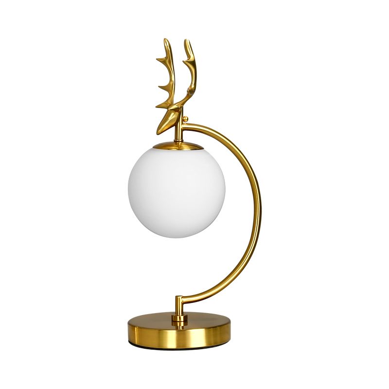 Globe Reading Light Cartoon White Glass 1-Light Black/Gold with Deer Design for Bedroom