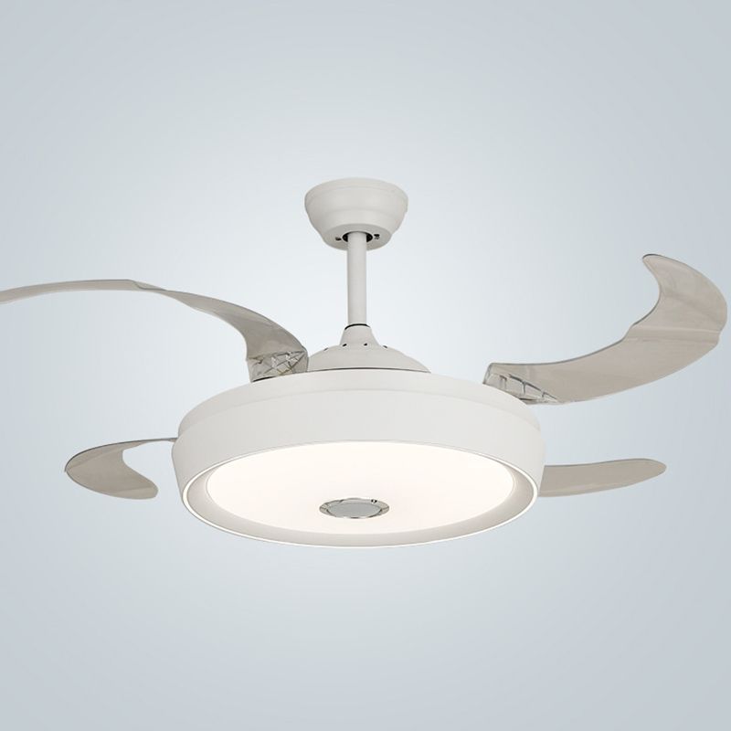 Drum Shape LED Fan Ceiling Fixture in White Contemporary Ceiling Fan with 4 Blades