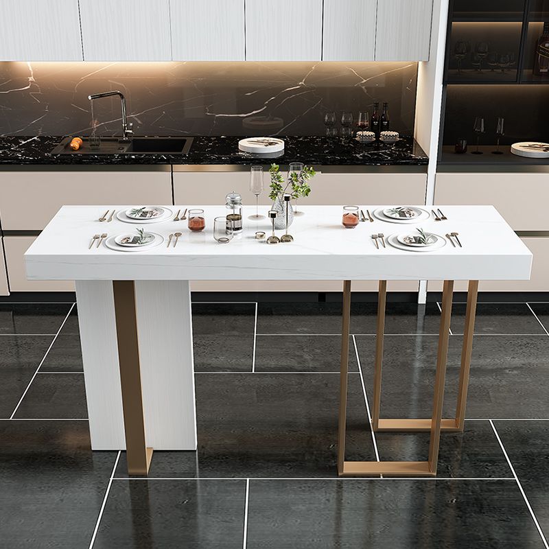 Stone Bar Dining Table Glam Rectangle Bar Table with 3 Legs Pedestal for Balcony Kitchen