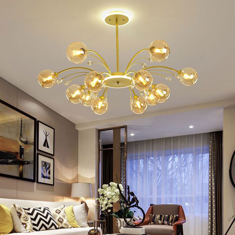 Spherical Shape Chandelier Lighting Modern Style Glass Multi Light Hanging Lamp