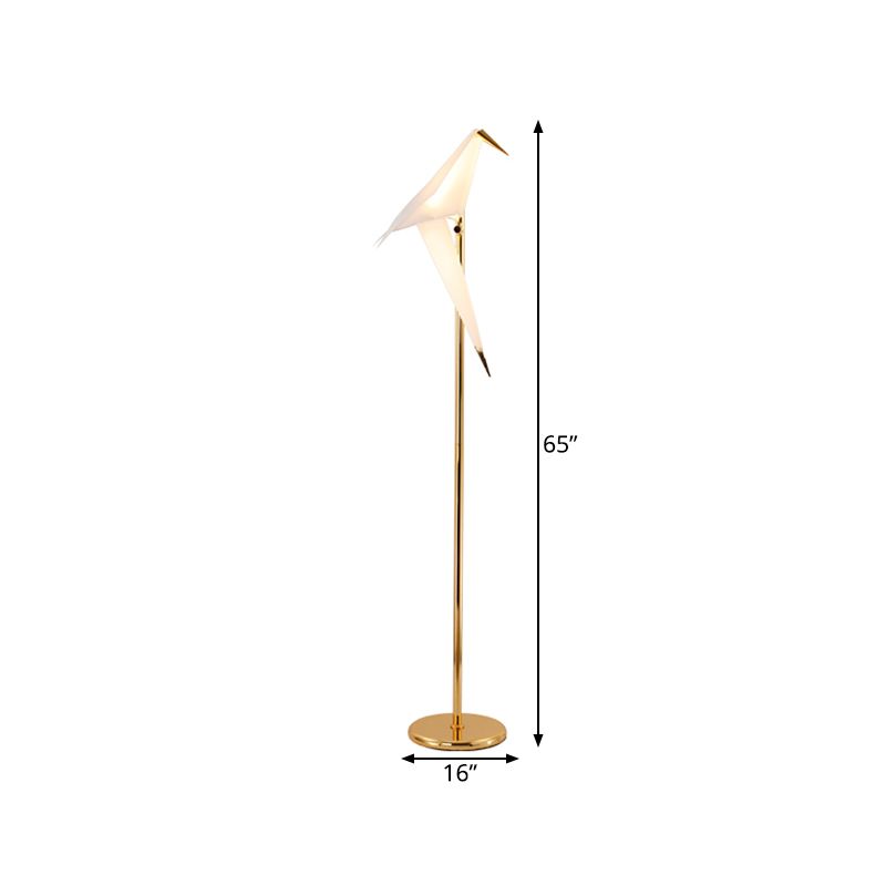 Plastic Folded Floor Lamp with Bird Shape Contemporary Style LED Gold Finish Floor Standing Lamp in Warm/White Light