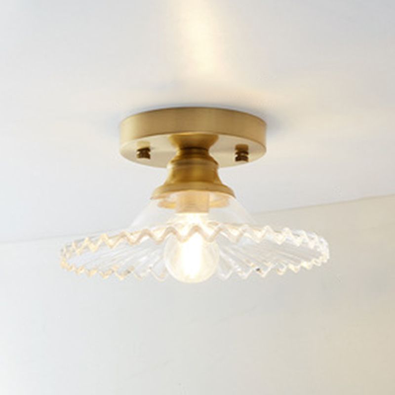 Golden Single Flush Mount Lighting Modernism Glass Shaded Ceiling Light