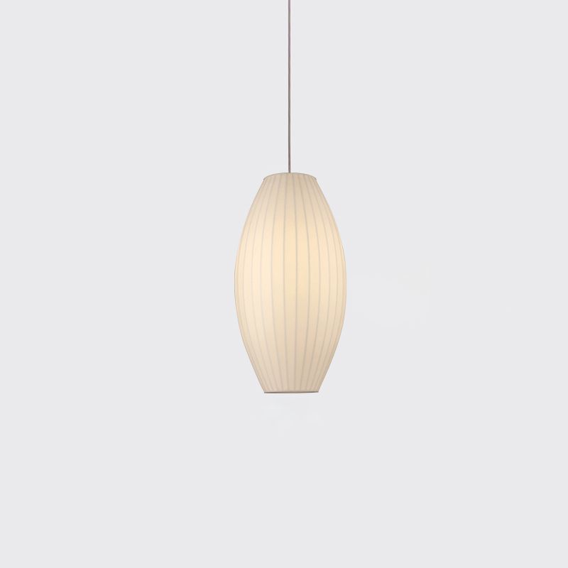 Minimalist Pendant Ceiling Light White Lantern Hanging Light Fixture with Fabric Shade