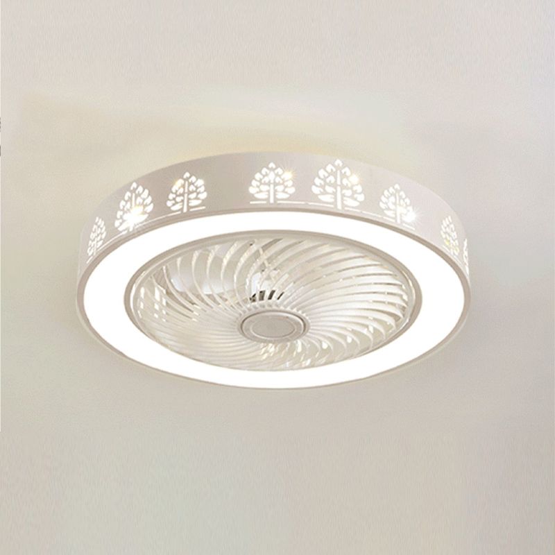 Nordic Hollowed-out Round Fan Lamp Metallic Bedroom LED Semi Flush Ceiling Light