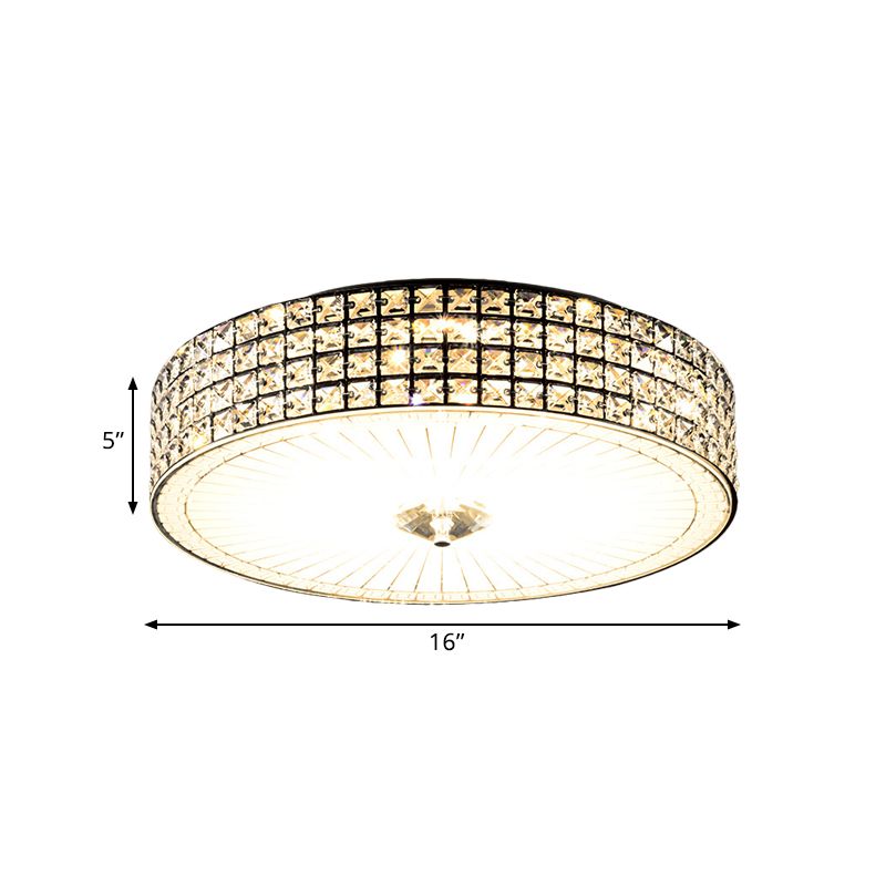 LED Flush Mount Lamp met Drum Shade Clear Crystal Modern Bedchamber Flush Ceiling Light Fixture, 16 "/19.5" Breedte