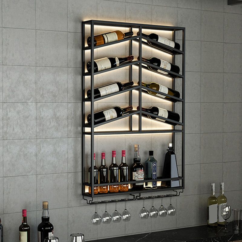 Metal Wine Rack Wine Wall Mounted Bottle & Glass Rack without Light for Dining Room