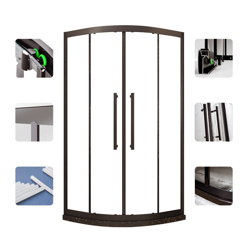 Modern Shower Stall Tempered Glass Double Sliding Neo-Round with Door Handles Shower Kit