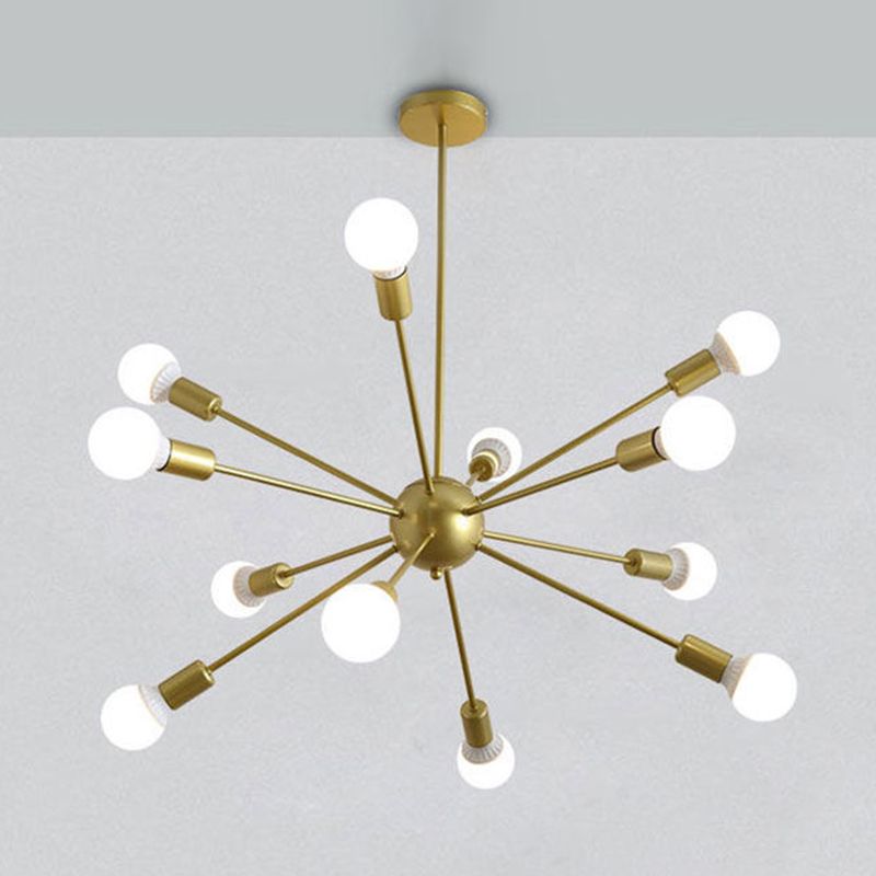 Industrial Style Burst Shaped Chandelier Light Bare Bulb Design Foyer Bedroom Pendant Lamp