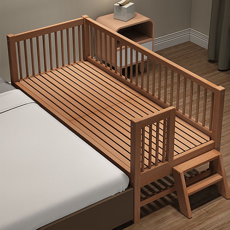 Modern Baby Crib Washed Natural Beech with Guardrail Nursery Bed