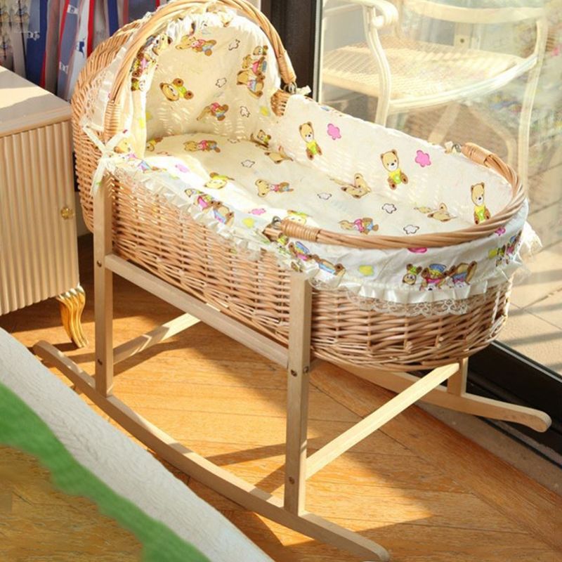 Rattan Oval Bassinet Rocking and Gliding Crib Cradle for Baby