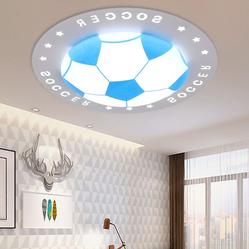 Kid Bedroom Flat Football Flush Mount Light Metal Acrylique Sport Style LED Ceiling Lamp