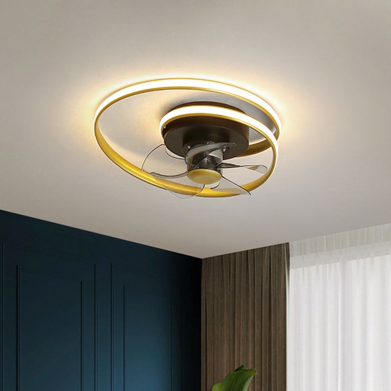 Simple Spiral Circle Fan Lighting Acrylic 18" W LED Bedroom Semi Flush Light Fixture in Black and White/Black and Gold, 5 Blades