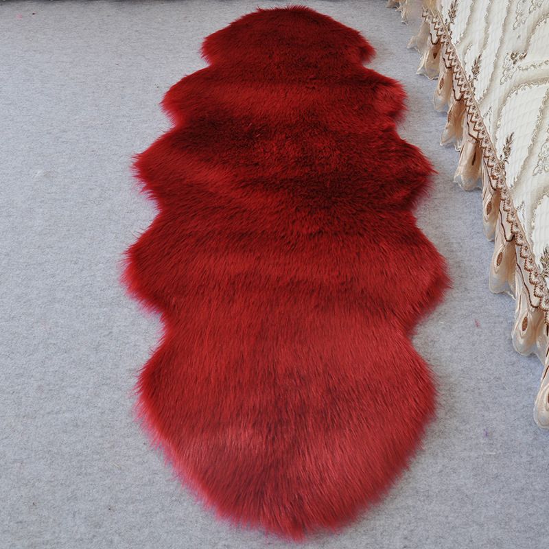 Multi-Colored Bedroom Foot Rug Casual Plain Rug Faux Fur Machine Washable Stain Resistant Non-Slip Backing Area Rug