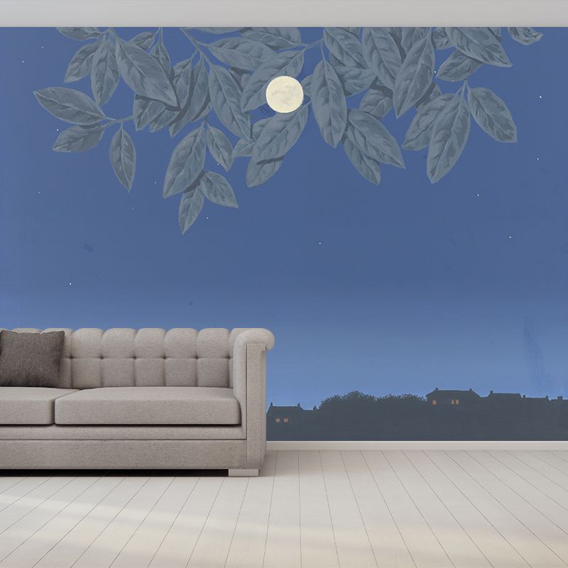 Surrealist Evening Painting Wall Murals Blue Moisture Resistant Wall Covering for Home