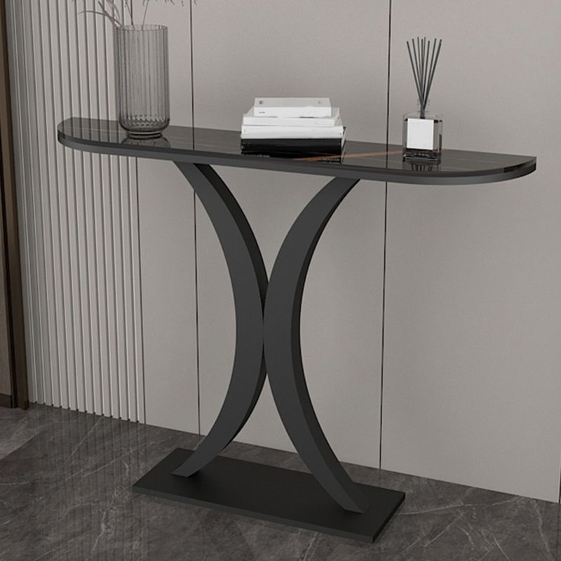 11" Wide Contemporary End Table Stone Half Moon Accent Table