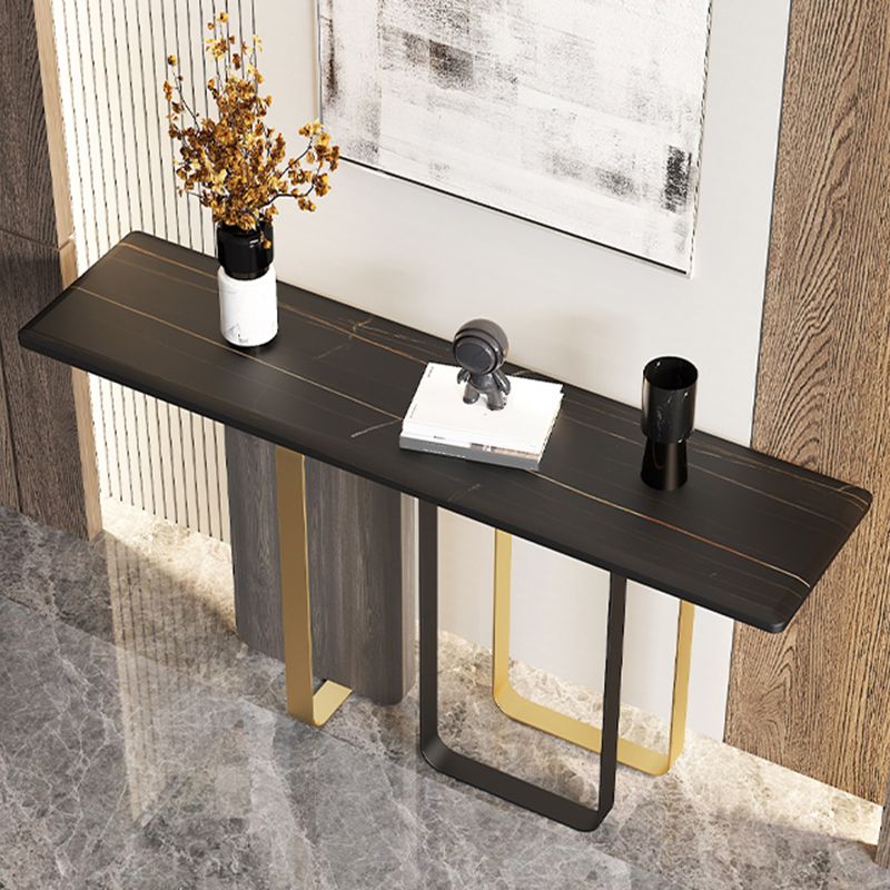 Rectangle Stone Top Console Table with Abstract Base Accent Table