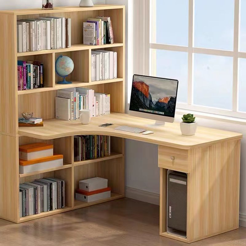 Engineered Wood Home Writing Desk 1 Drawer Rectangular Office Desk with Bookshelf