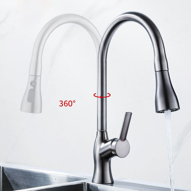 Contemporary Retractable Kitchen Faucet Copper Single Handle High Arc Kitchen Faucet