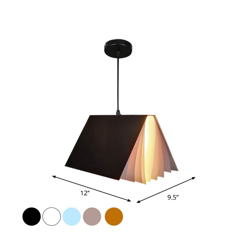 Book Shaped Cafe Pendant Lamp Metal Single-Bulb Macaron Ceiling Hang Light in Blue/Pink/Black