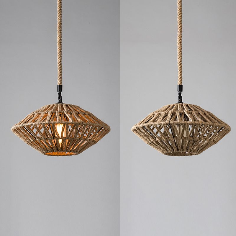 Industrial Style Shaded Pendant Lighting Fixture Rope Pendant Light Fixture in Beige